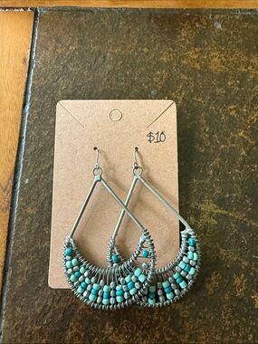 Handcrafted Turquoise Beaded Teardrop Earrings - Women Jewelry